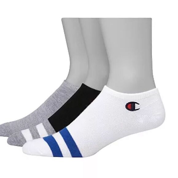 CHAMPION Men's 3-Pk. No-Show Socks Super soft Socks, Embroidered Logo, NEW 6-12 - Picture 1 of 5